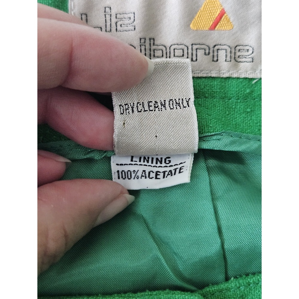 Vtg Liz Claiborne Kelly Green Pleated Hidden Button Silk Midi Skirt 12 - Picture 11 of 16